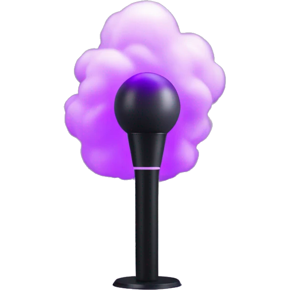 Bts lightstick gray bomb atop a simple black stand with purple light emoji