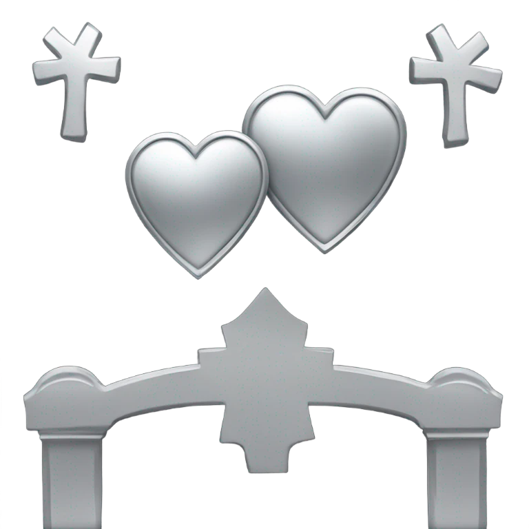 a black tombstone in silver RIP and a silver heart emoji