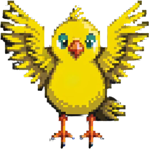 cartoon angry bird, yellow feathers, open beak, flapping wings emoji