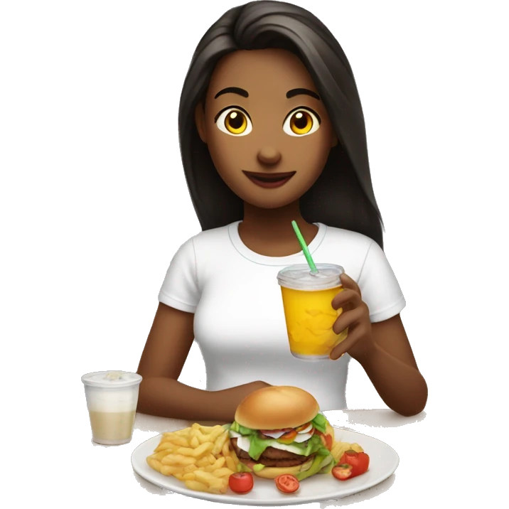 girl in white T-shirt enjoying food and drink emoji