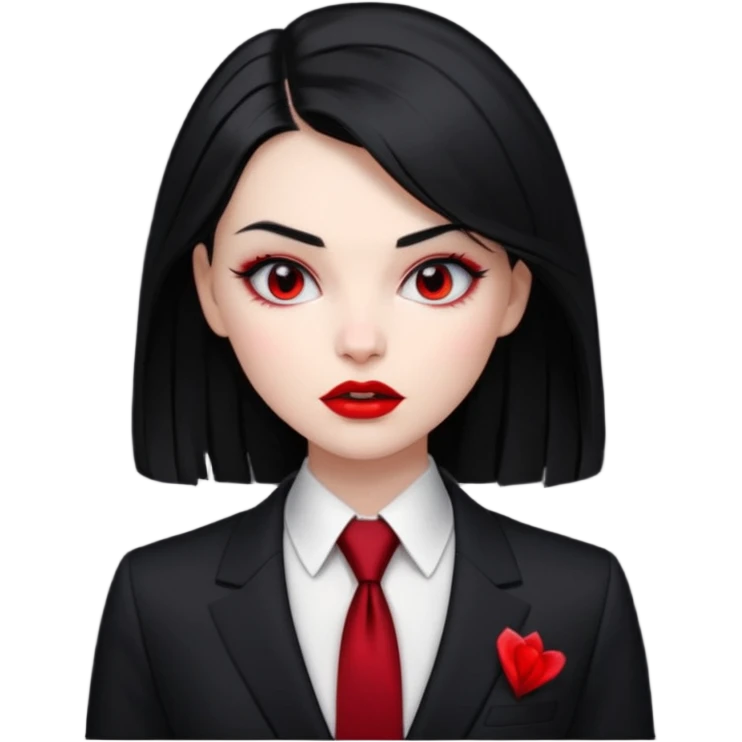 {
      "type": "human",
      "look": "femal modern vampire, slick hairstyle, dark suit, loosened tie",
      "description": "a modern vampire with a slick hairstyle in a dark suit and loosened tie"
    } emoji