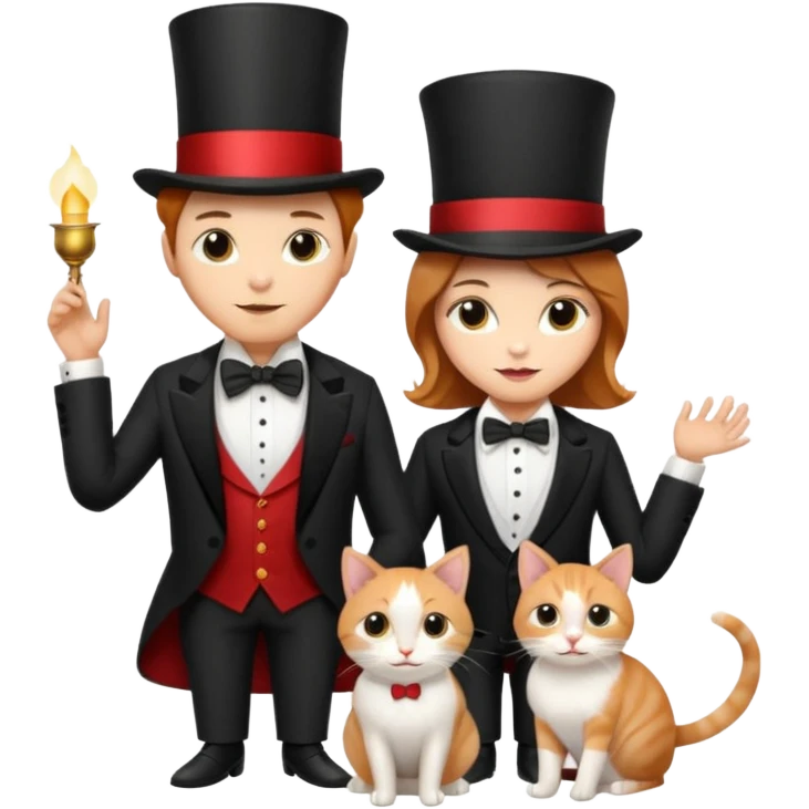 magician couple and their pet cat emoji