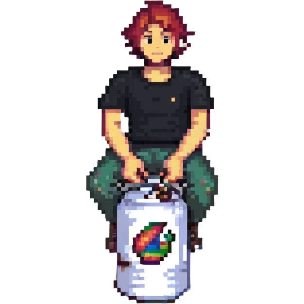 man sitting on a can, can bursting emoji
