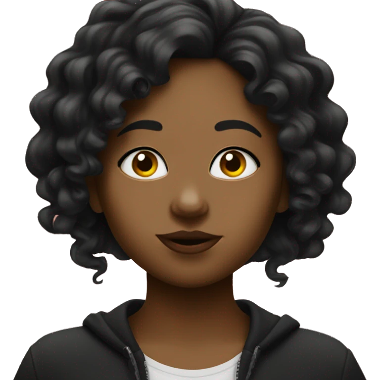 dark girl with long curly black hair putting up peace sign with duck lips  emoji