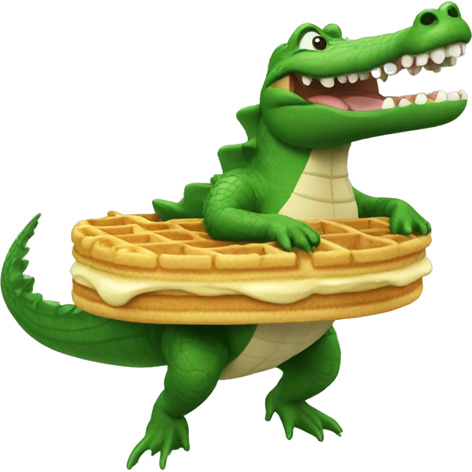 Alligator surfing a waffle emoji