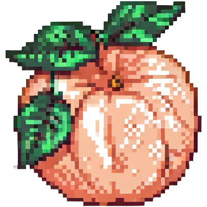 a peach with a leaf in pixel art style emoji
