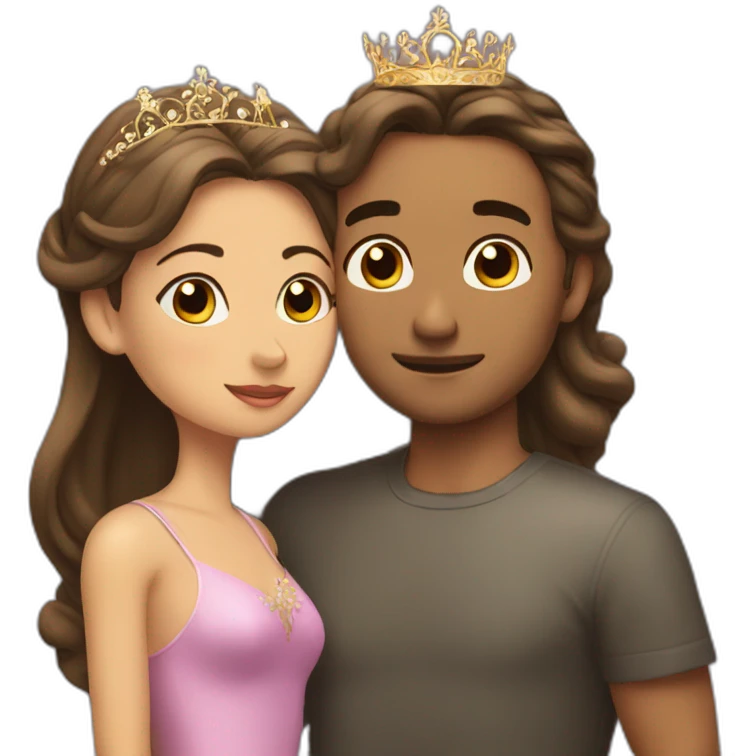 man kissing a girl with a tiara on the forehead emoji