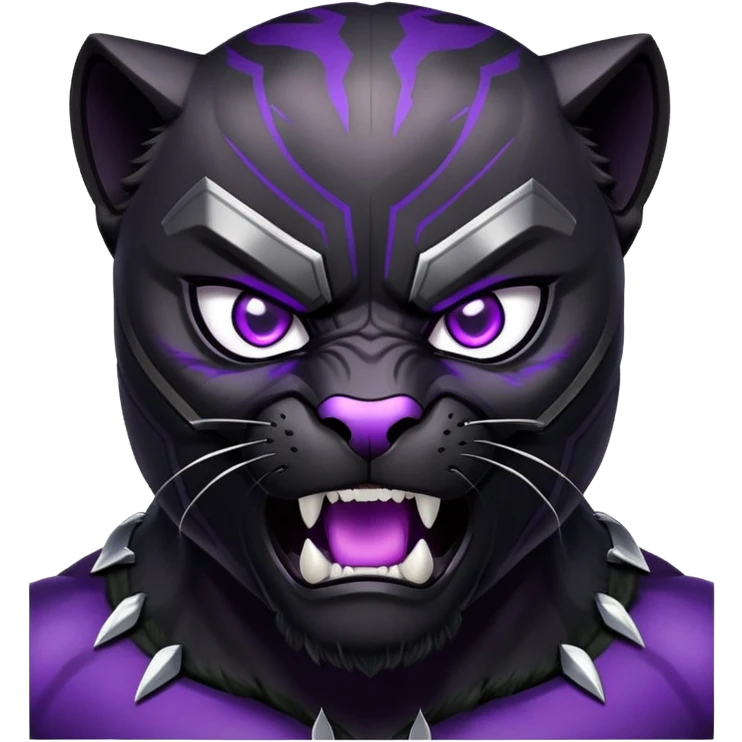 black panther with purple eyes, angry face emoji
