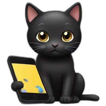 Black cat with a smartphone emoji