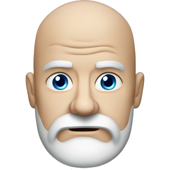 Grumpy bald man with beard and blue eyes emoji