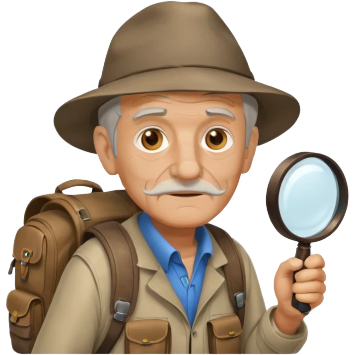 Explorer old Man with backpack and magnifying glass emoji