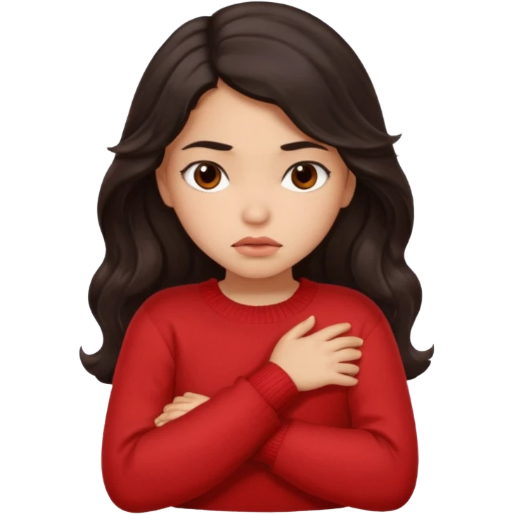 Hispanic girl with long wavy hair crossing her arms and pouting emoji