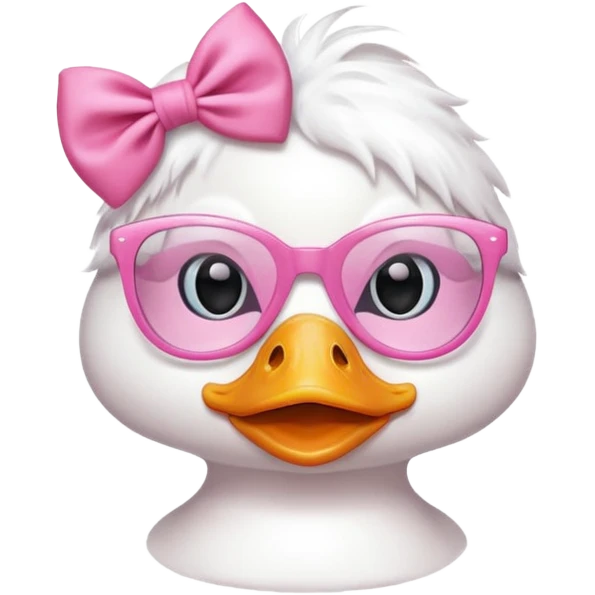 white duck with pink glasses and a pink bow emoji