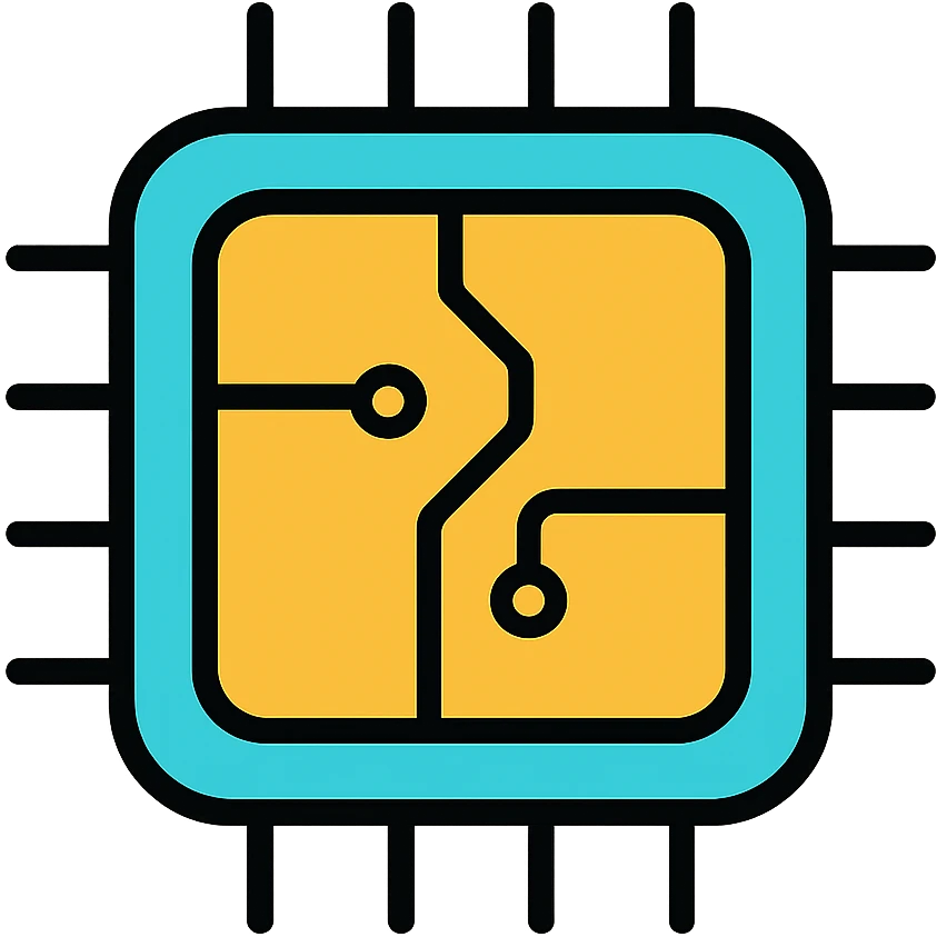 Modern rounded CPU processor chip with curved corners and sleek design. Simple circuit pattern inside, no text, designed as a colorful app icon emoji