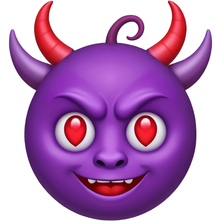 Purple demon emoji with red hearts for eyes, apple emoji, circular head with horns emoji