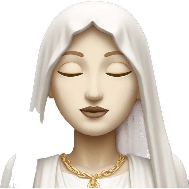 White and light pink Madonna statue with hands together eyes closed emoji