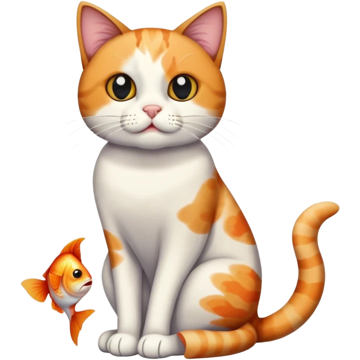 cat full body sitting with black eyes with a fish in its mouth emoji