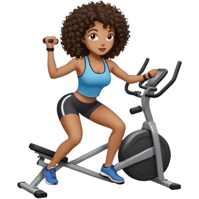 brunette curl medium hair woman black skin working out emoji