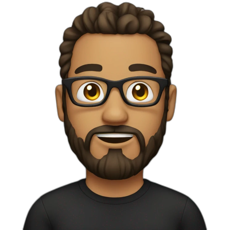 Man with clear glasses and a black tshirt and a man bun and beard emoji