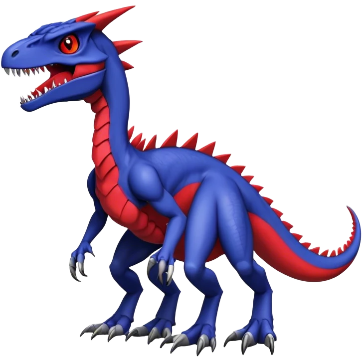  Cool Edgy deep blue Digimon-Fakemon-Guilmon-Genesect-Velociraptor-Dragon with red belly full body emoji