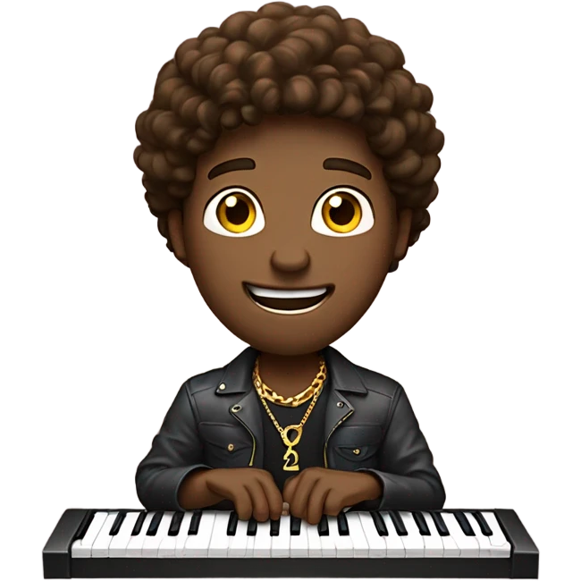 Guy playing keyboard with brown hair wearing a gold chain necklace saying happy birthday it’s my birthday  emoji