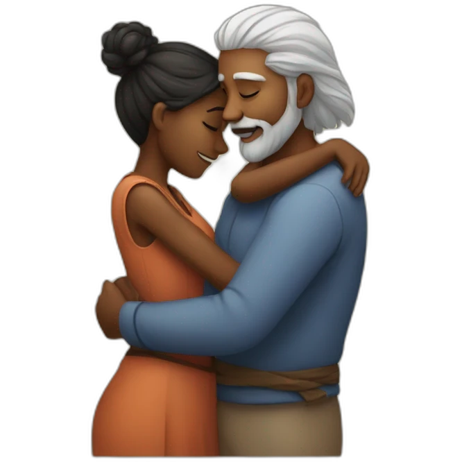 Black girl hugging an old bearded indian  emoji