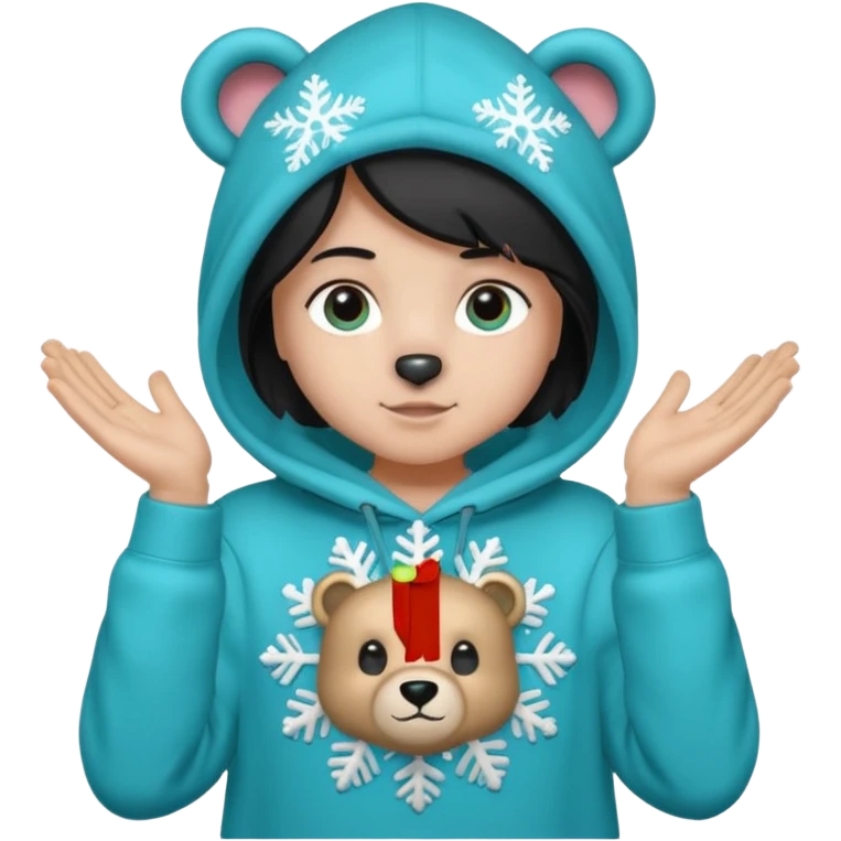 Glitter bear with cyan snowflake black sweatshirt emoji