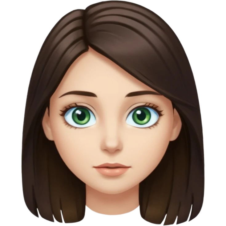 long dark brown hair with highlights in the front, big blue eyes clear skin with neck and green top on add long eyelashes must have blue eyes emoji