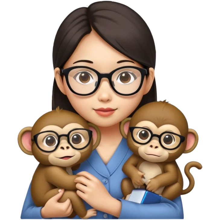 Asian girl wearing glasses with a monkey on shoulder  emoji
