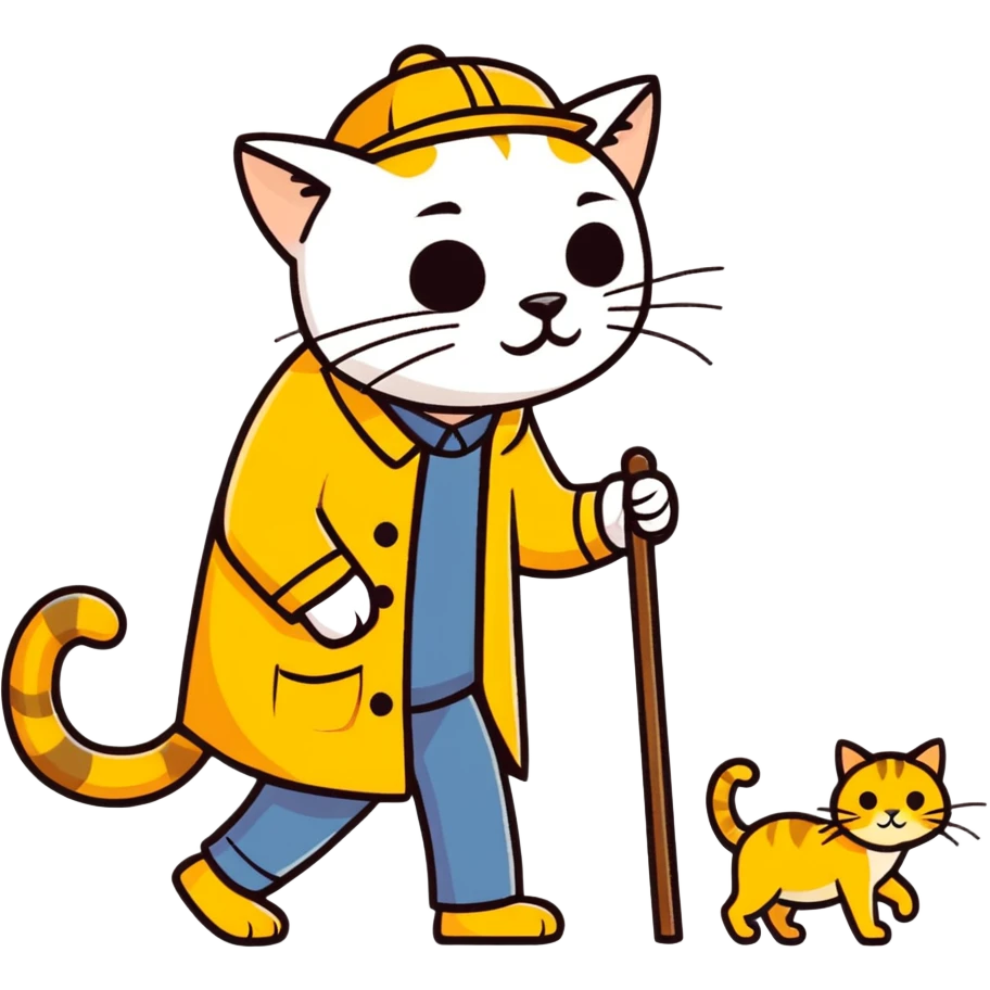 Golden cat with old blind man and his walking stick emoji