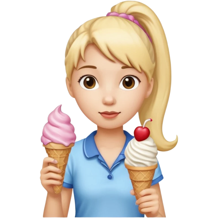 Girl emoji with ponytail holding an ice cream cone  emoji