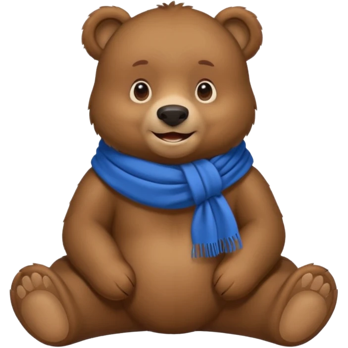 a sitting and smiling brown bear with a blue scarf on its neck emoji