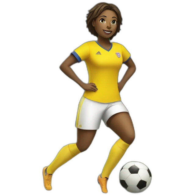 A woman playing soccer wearing a yellow jersey  emoji