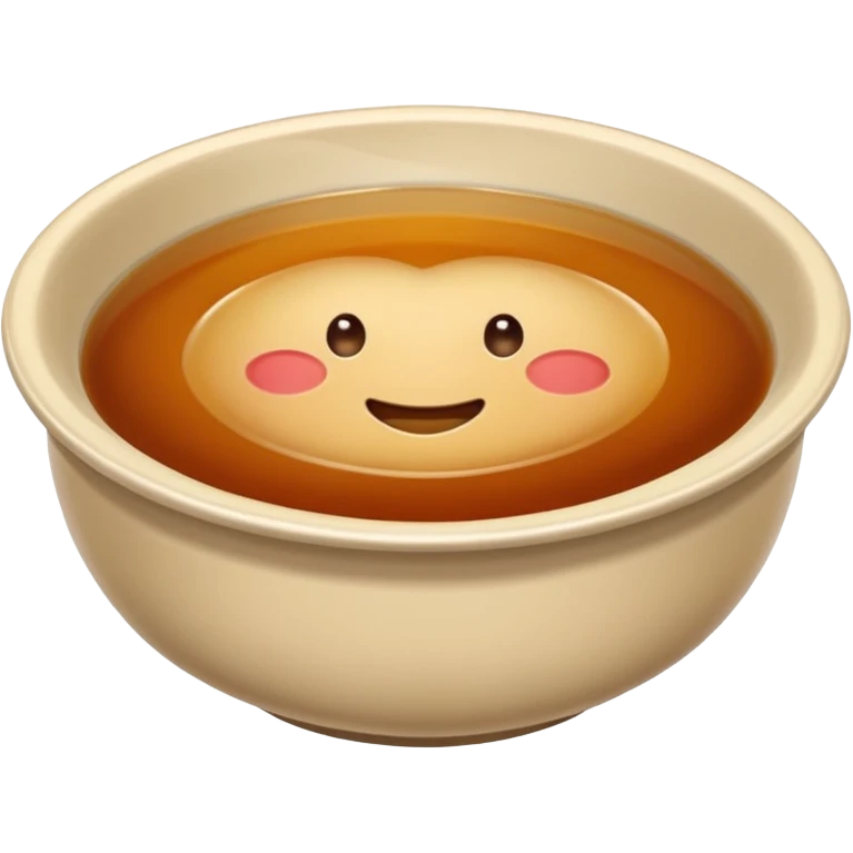 brown consommé in a bowl, clear brown broth, no garnish, simple emoji style emoji
