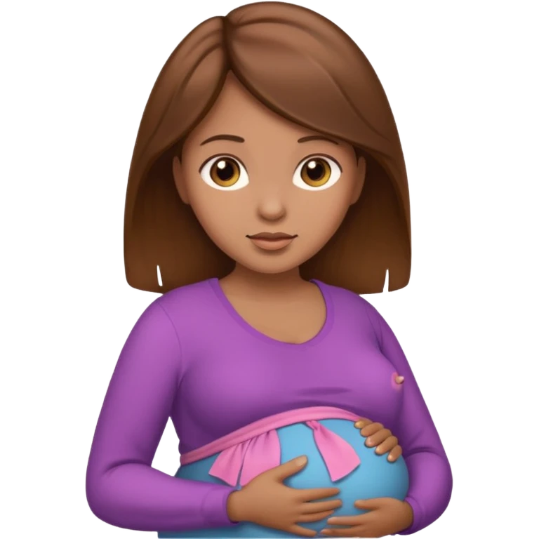 pregnant woman with brown hair and light brown skin emoji