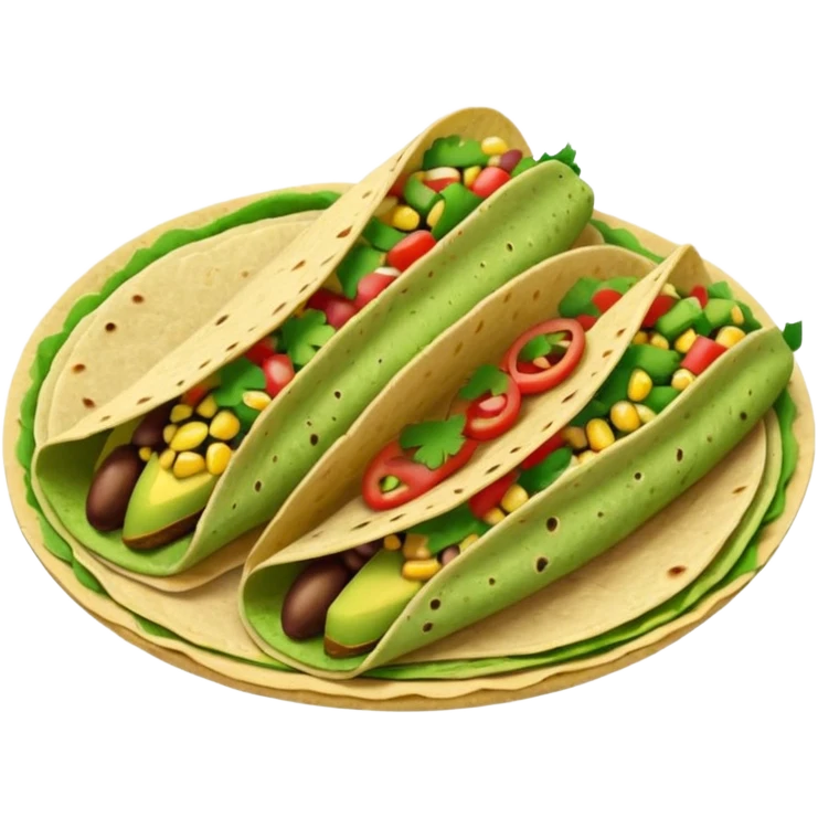 Mexican tacos filled with nopales, beans, and avocado, in soft corn tortillas emoji