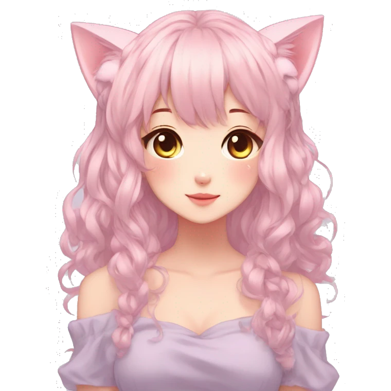 Gorgeous pastel anime girl with blushing face and hair garnitures and pretty hair and cat ears aesthetic trending style emoji