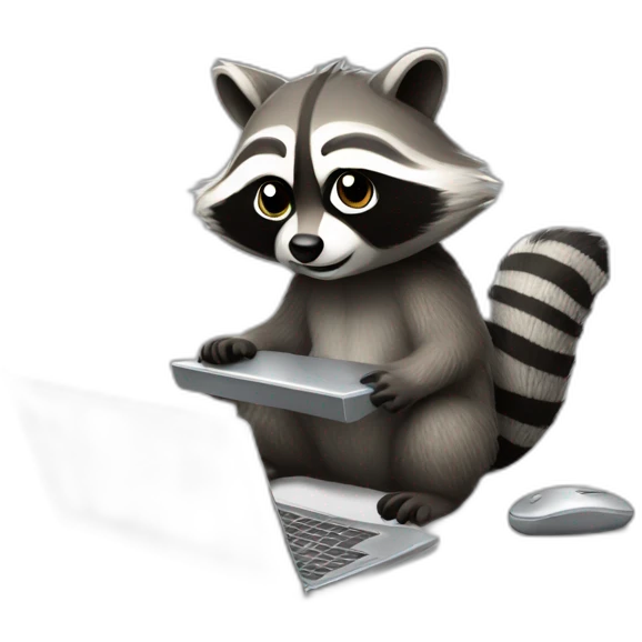 The raccoon is sitting at his laptop and swearing emoji