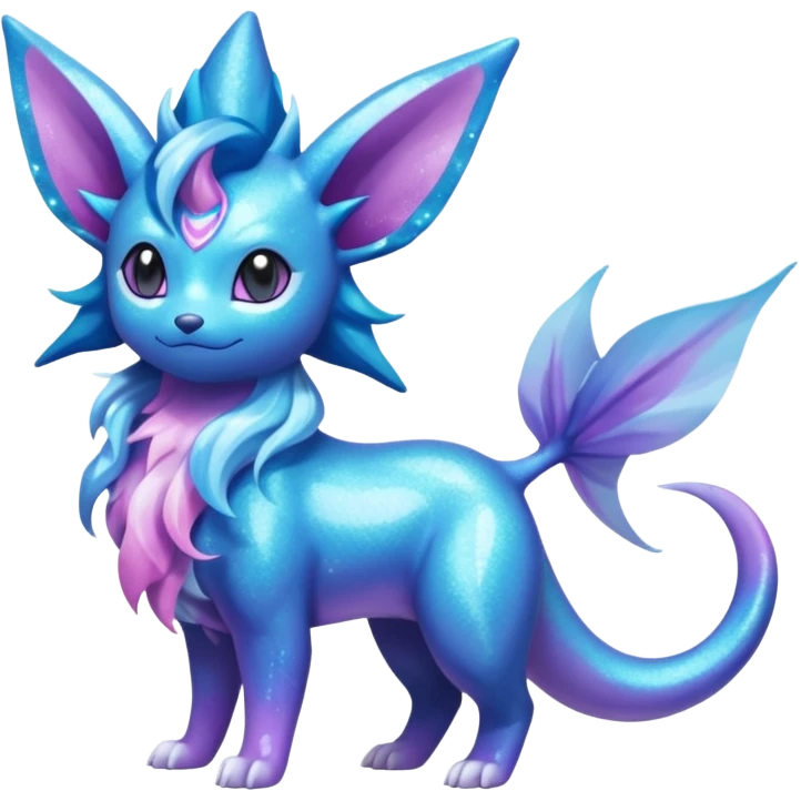 Magical scaley blue-cyan-indigo-purple-violet-pink-gradients nebula shiny glittery Suicune-Vaporeon-Primarina-Amaura-Pokémon-Fakémon-fusion, full body emoji