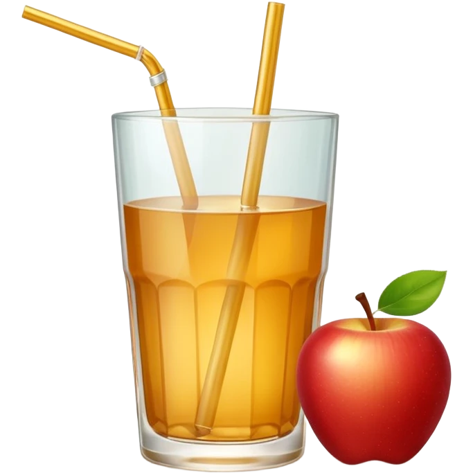 Apple juice in large glass with starw and a piece of apple at the side  emoji