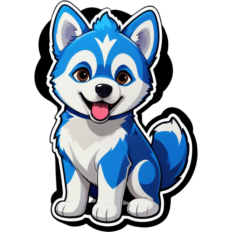 Cute Husky puppy, blue curly haircut, brown eyes, barking  emoji