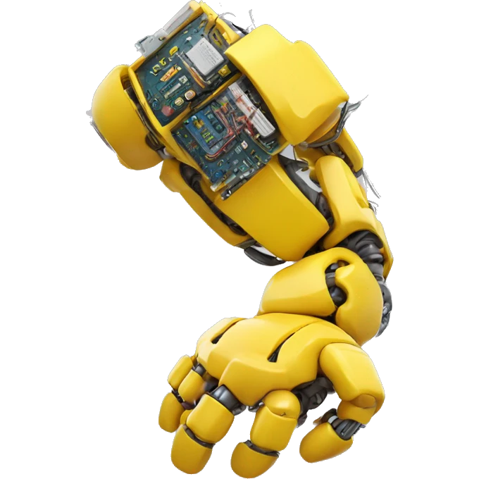Flexing yellow robotic bicep with shocks and circuits that’s attached to the forearm emoji
