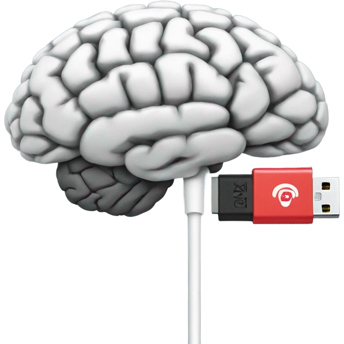 USB cable connected to human brain emoji