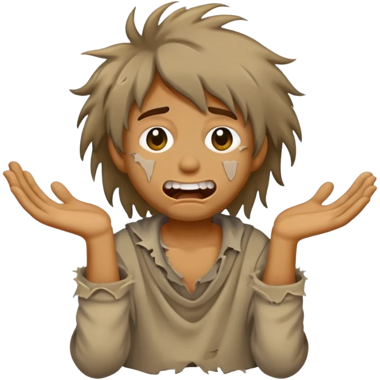 dişleri çürük üst başı dagınık kıyafeti yamalı dilenen fakir emoji emoji