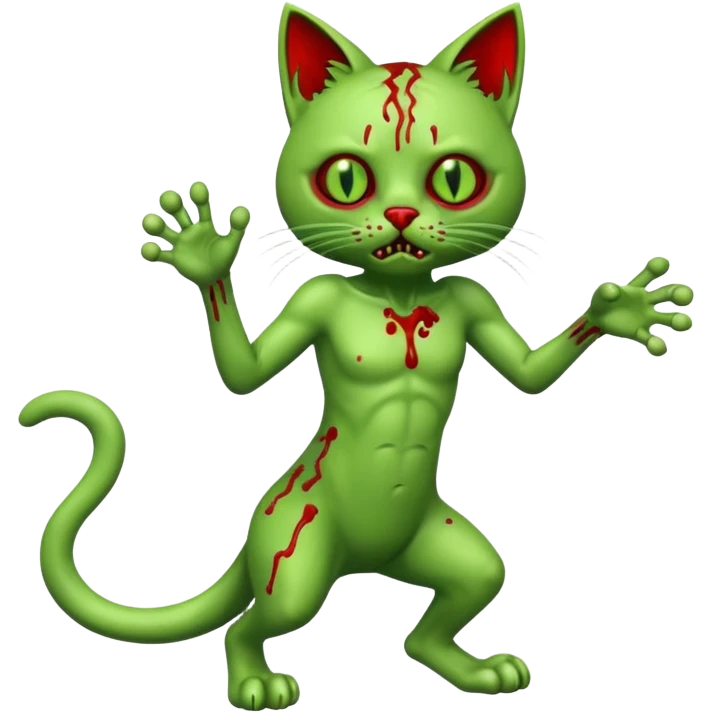 bloody green zombie cat full body with action pose emoji