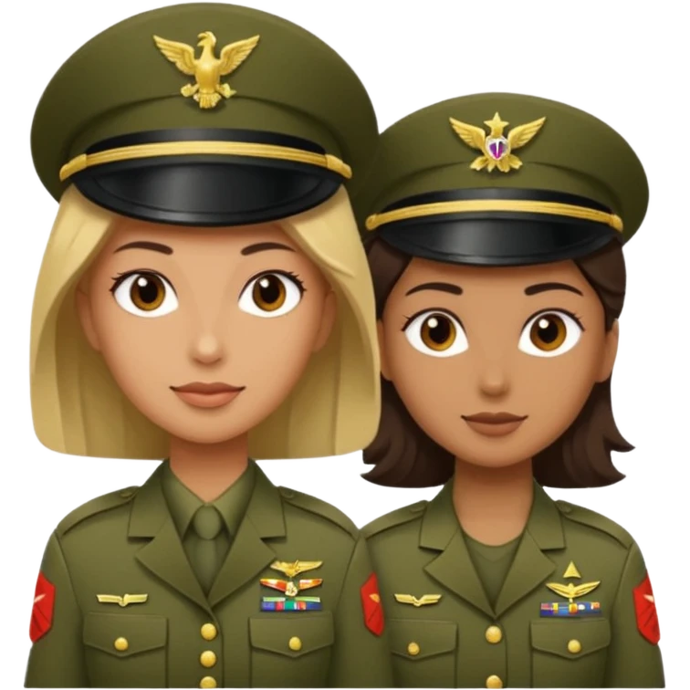 one emoji (female) wearing Army combat uniform and a second emoji (male) wearing the army green service uniform emoji