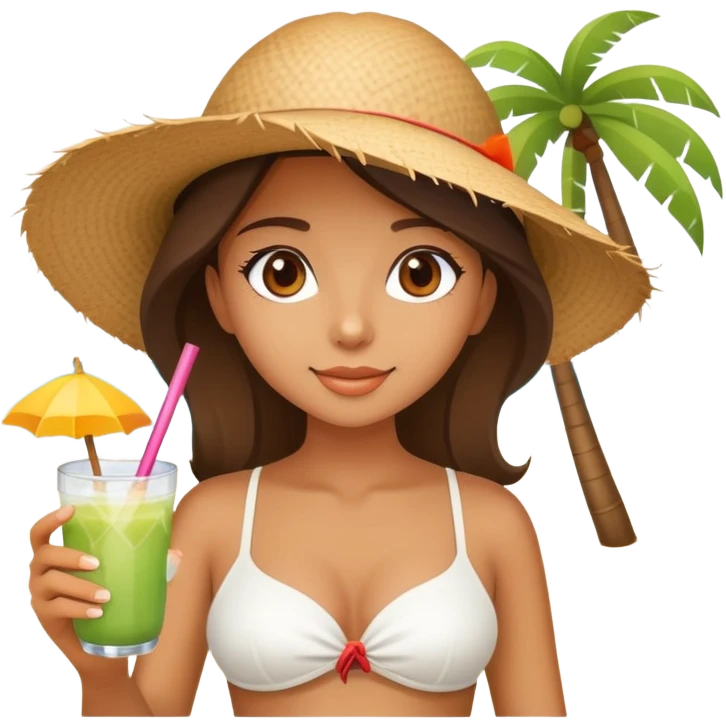 beautiful girl on the beach with coconut drink emoji
