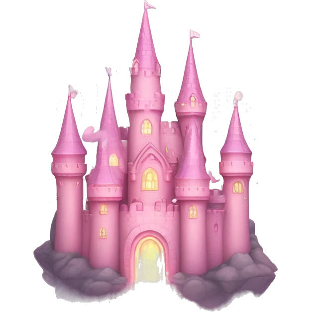 Pastel Pink Castle "A dreamy pastel pink castle with glowing towers, shimmering star-shaped windows, and a magical aura surrounding its walls." emoji