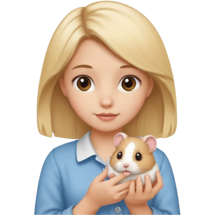 A pretty blond girl holding a hamster emoji