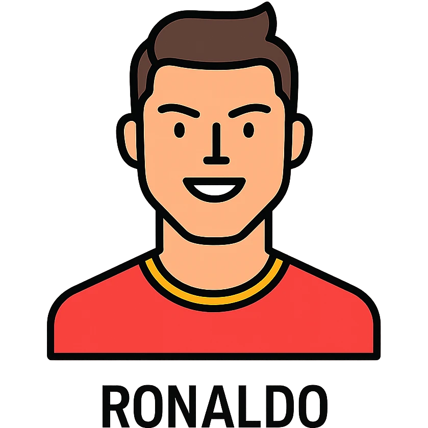 Cristiano Ronaldo, famous footballer, lineal color icon with black outlines emoji